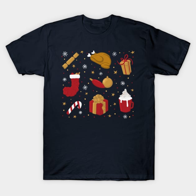 Christmas Day Turkey Gifts Stocking Festive Pattern Digital Illustration T-Shirt by AlmightyClaire